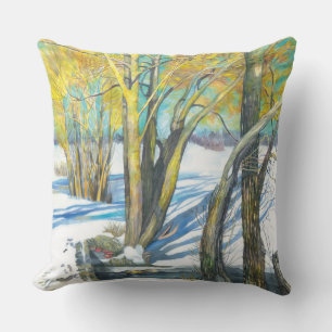 Brücke im Winter Aquarellmalerei Kissen