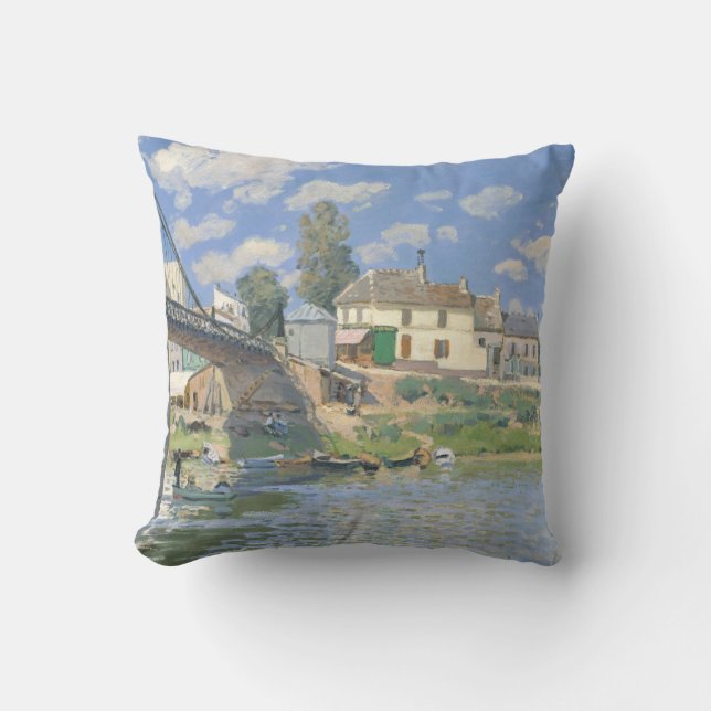 Brücke in Villeneu von Sisley Impressionist Paint Kissen (Vorderseite)