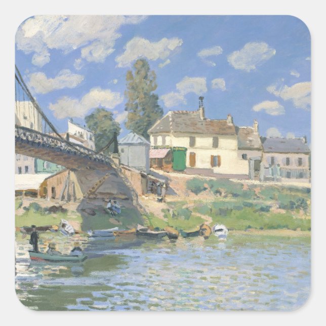 Brücke in Villeneu von Sisley Impressionist Paint Quadratischer Aufkleber (Vorderseite)