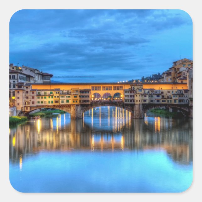 Brücke Ponte vecchio in Florenz, Italien Quadratischer Aufkleber (Vorderseite)