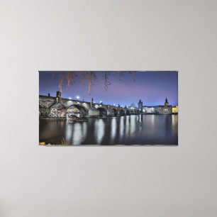 Brücke Prags Charles nachts Leinwanddruck