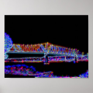 Brücke über den Fluss Ohio in Neon Lights Poster