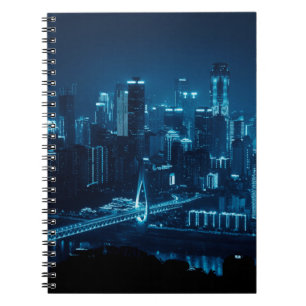 Brücke und städtische Architektur in der Nacht in  Notizblock
