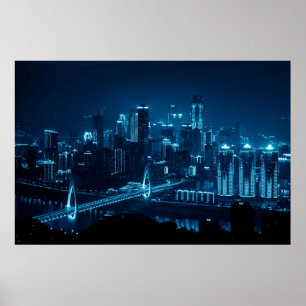 Brücke und städtische Architektur in der Nacht in Poster