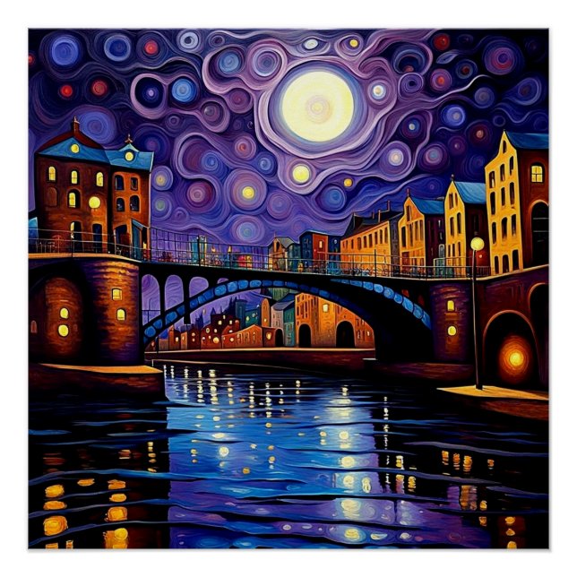 Brücke unter Mondlicht 1 Poster (Vorderseite)