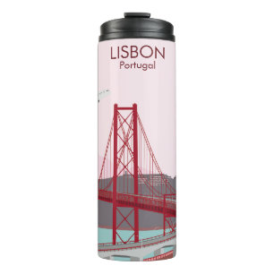 Brücke von Lissabon über den Fluss Tagus im Vintag Thermosbecher