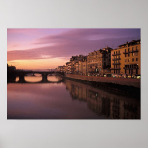 Brücken über den Arno bei Sonnenuntergang, Poster