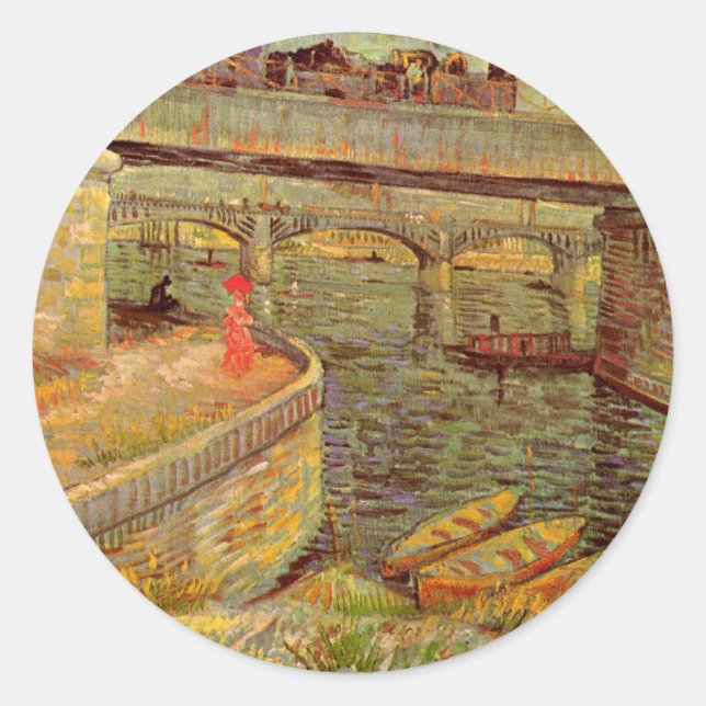 Brücken über Seine, Asniers von Vincent van Gogh Runder Aufkleber (Vorderseite)
