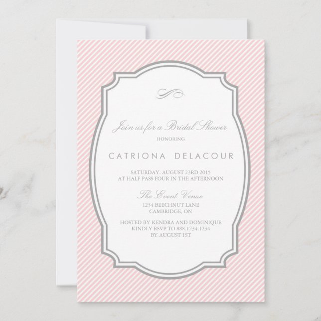 BRÜCKENSCHEIBE MIT BLUSH UND GRAY-STRIPED BRIDAL S EINLADUNG (Vorderseite)