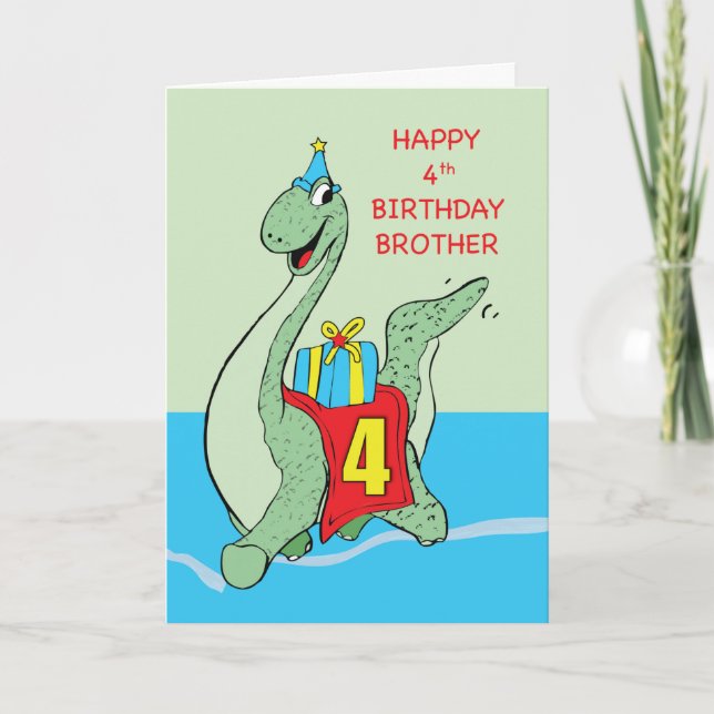 Bruder, 4. Geburtstag Dinosaurier Karte (Vorderseite)