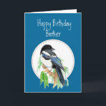Bruder Birthday Magpie, Bird, Natur Karte<br><div class="desc">Original Aquarell Magpie sitzend in einer Weide für diejenigen,  die Liebe Magpies,  Vögel,  Natur,  Gärten oder Wildtiere.</div>