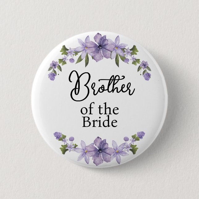 Bruder der Braut lila Blumenhochzeit Button (Vorderseite)