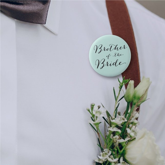 Bruder des Bride Wedding Brautparty Button (BROTHER OF THE BRIDE Classic Script Wedding Bridal Party Pinback Button @ fatfatin_blue_knot)