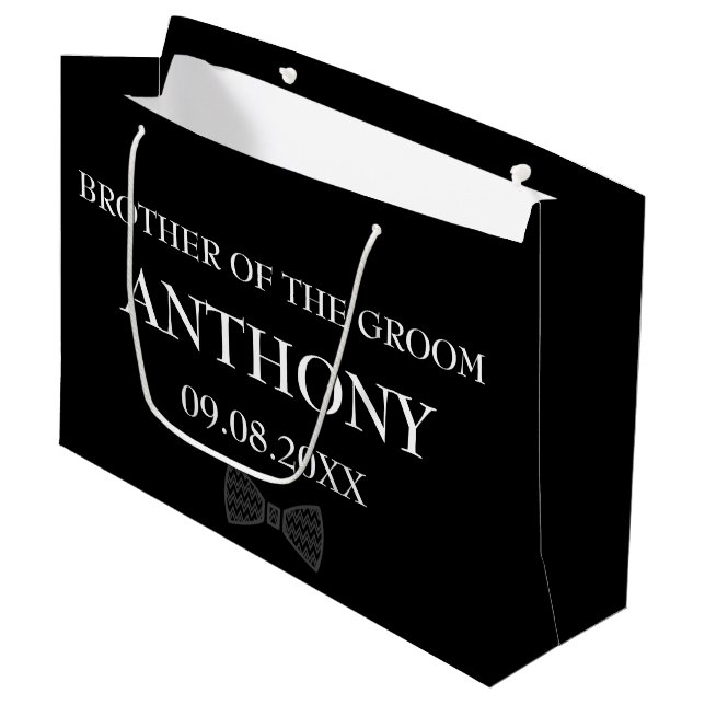 Bruder des Groom Black Elegant Geschenke Hochzeit Große Geschenktüte (Vorderseite Schrägansicht)