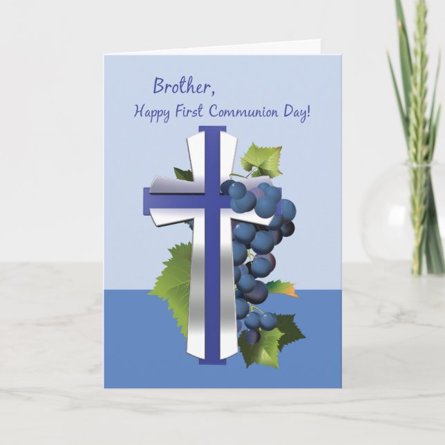 Bruder Erste Heilige Kommunion, Blauer und Silberk Karte (Vorderseite)