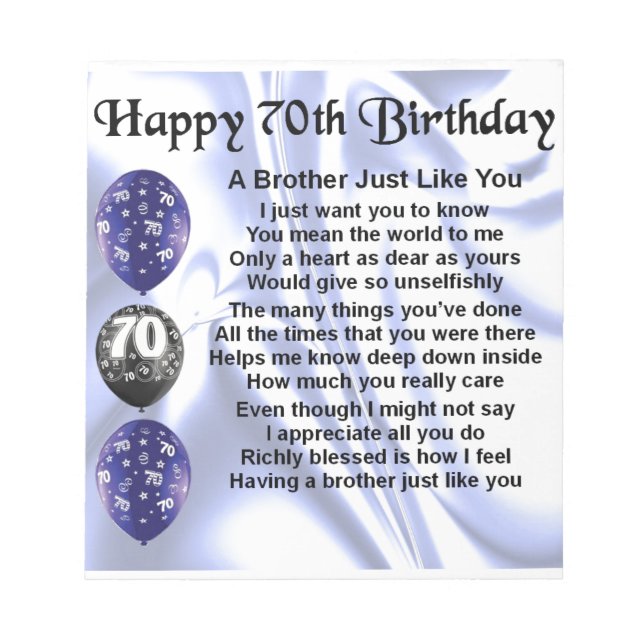 Bruder Gedicht 70. Geburtstag Notizblock (Vorderseite)