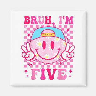 Bruder Ich bin Fünf 5. Geburtstag Mädchen Groovy 5 Magnet