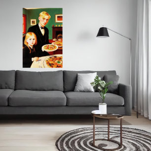 Bruder, Schwester und Esstisch   AI Art Poster