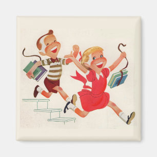 Bruder und Schwester auf dem Weg zur Schule Magnet