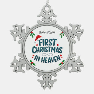 Bruder und Schwester erstes Weihnachten im Himmel  Schneeflocken Zinn-Ornament