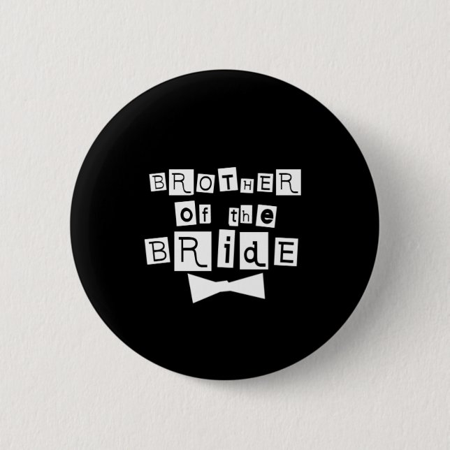 Bruder von Braut-Weiß auf Schwarzem Button (Vorderseite)