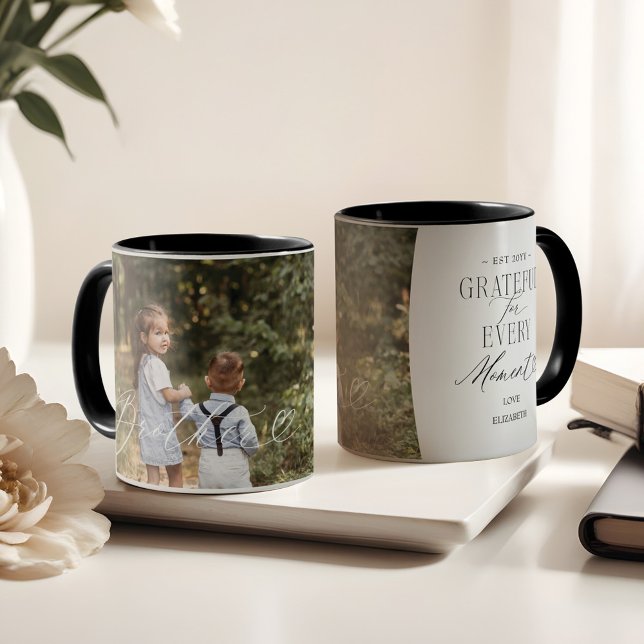 Brüderschreiberherz Dankbar jeden Augenblick Foto Tasse (Brother Script Heart Grateful Every Moment Photo Mug)