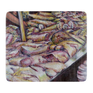 Brüderung mit frischem Fisch Schneidebrett