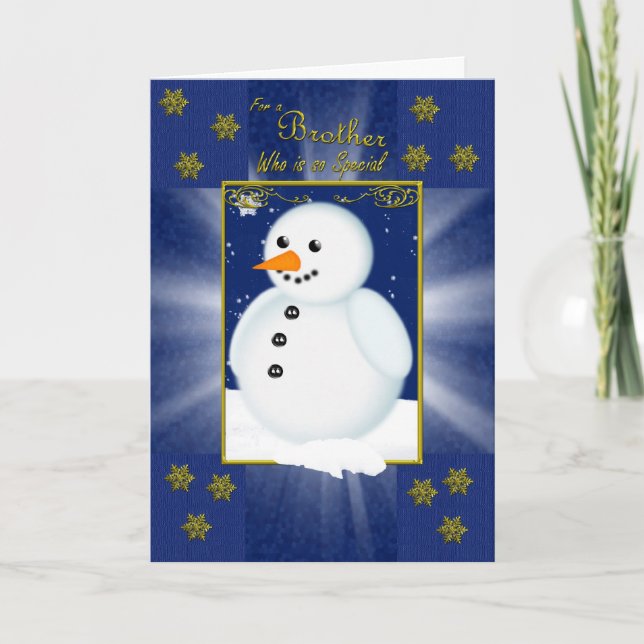 Bruderweihnachtskarte, blau mit Schneemann Feiertagskarte (Vorderseite)