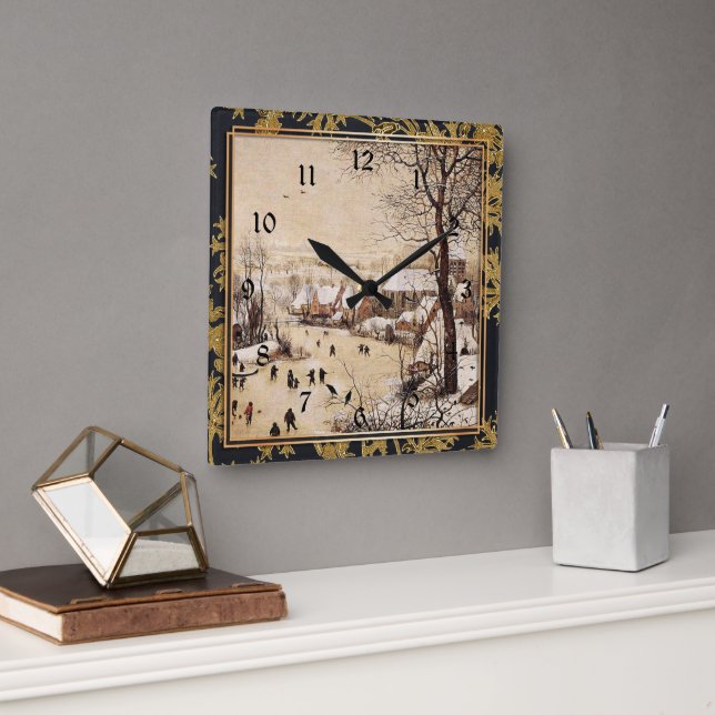 Bruegel the Elder - Winterlandschaft Quadratische Wanduhr (Büro)