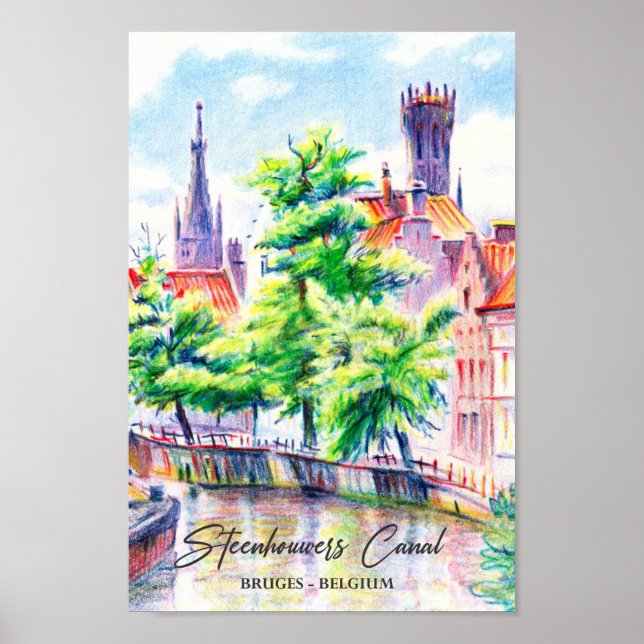 Bruges Belgium Aquarellmalerei Poster (Vorne)