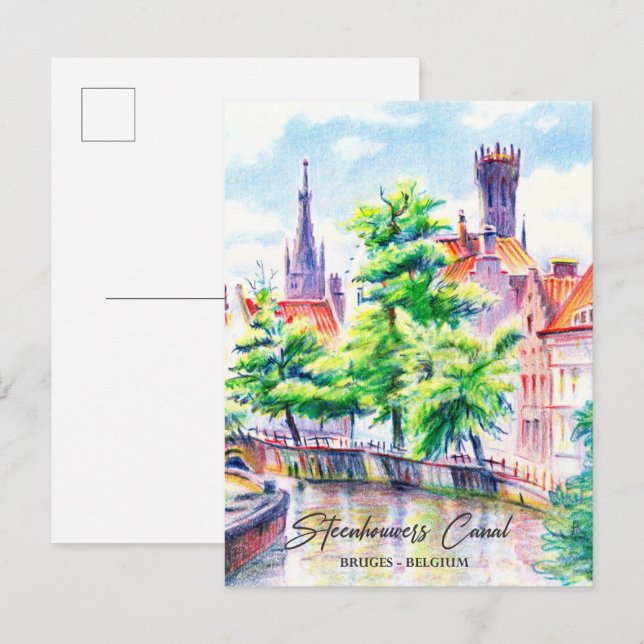 Bruges Belgium Aquarellmalerei Postkarte (Vorne/Hinten)