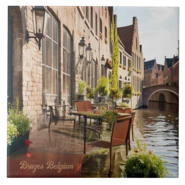 Bruges Belgium Sketch Medieval | Fliese (Vorderseite)