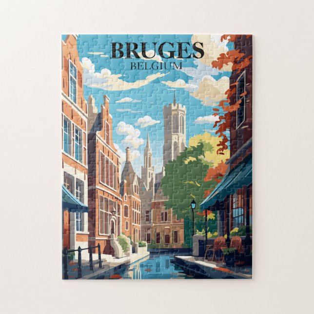 Bruges Belgium Travel Illustration (Vertikal)