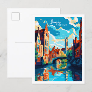 Bruges Belgium Vintage Reise Illustration Postkarte