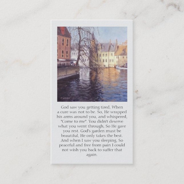 Bruges Canal Blues Oranges Purples Memorial Prayer Visitenkarte (Vorderseite)