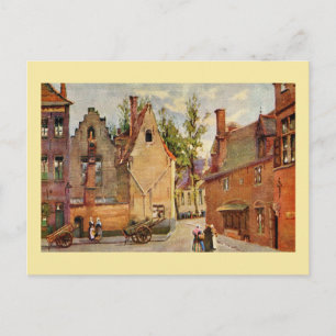 Bruges Place des Tanneurs litho aquarelle Postkarte
