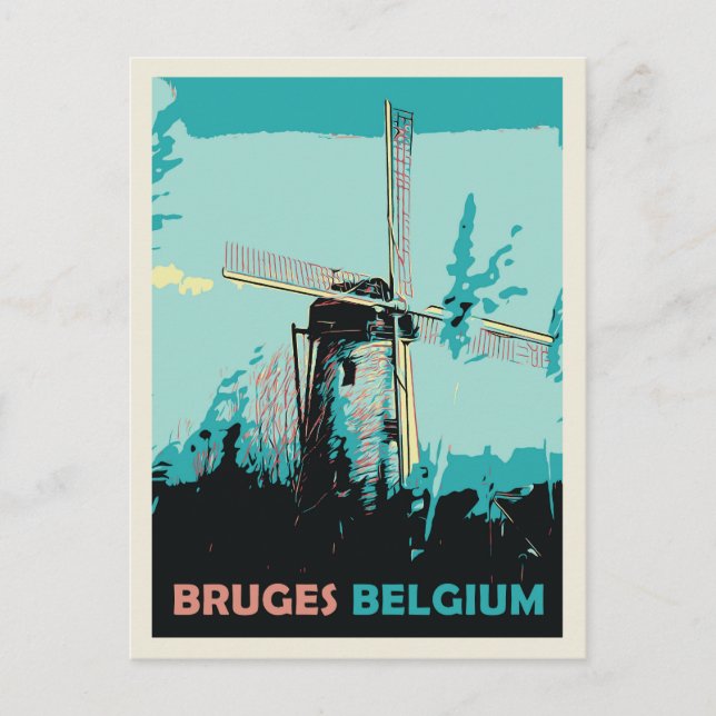 Bruges Windmühle Illustration Belgien Postkarte (Vorderseite)