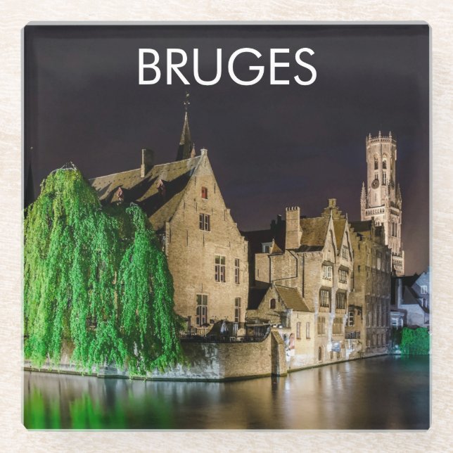 Brügge Altstadt und Belfischer Turm Glasuntersetzer (Vorderseite)