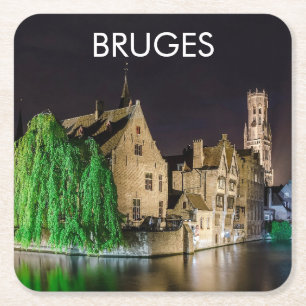 Brügge Altstadt und Belfischer Turm Rechteckiger Pappuntersetzer