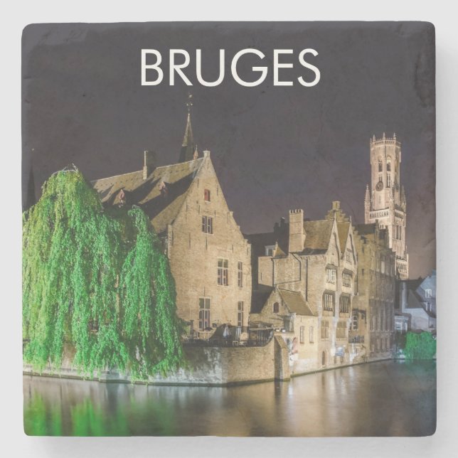 Brügge Altstadt und Belfischer Turm Steinuntersetzer (Vorderseite)
