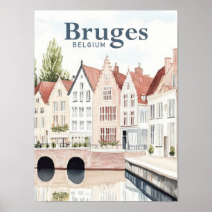 Brügge Belgien Aquarellmalerei Reise Poster