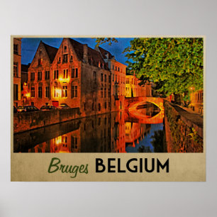Brügge Belgien bei Nacht Poster