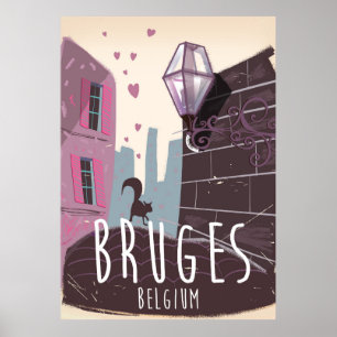 Brügge, Belgien Cartoon-Reiseposter Poster