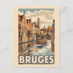 Brügge Belgien Illustration Reise Kunst Vintage Postkarte