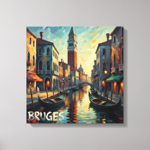 Brügge Belgien Kanal Abend Gespannte Leinwand