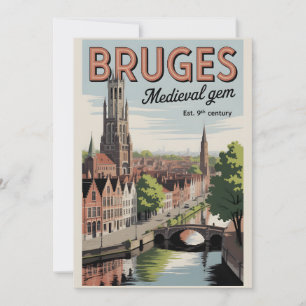 Brügge Belgien Retro-Silhouette Stadtansicht Reise Feiertagskarte