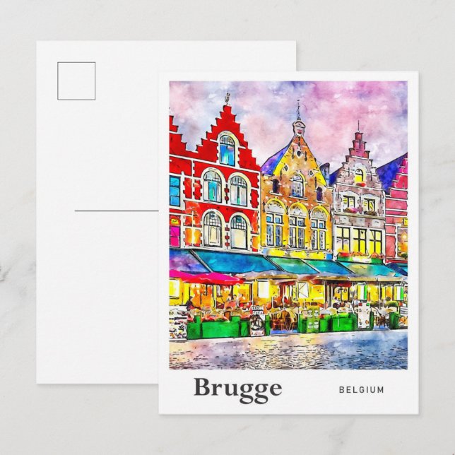 Brugge Belgium Reisen Wasserfarbenhandzeichnung Postkarte (Vorne/Hinten)