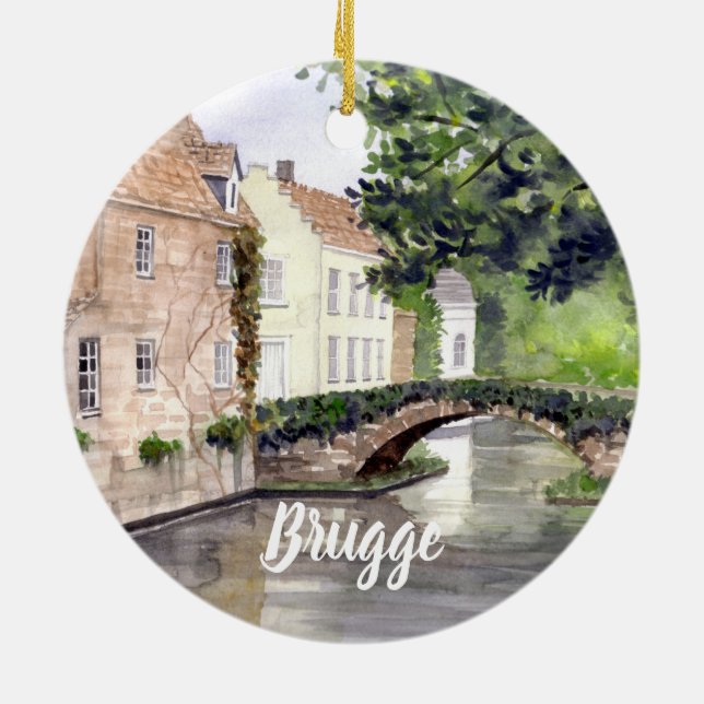 Brügge Wasserfarbenmalerei von Farida Greenfield Keramik Ornament (Hinten)