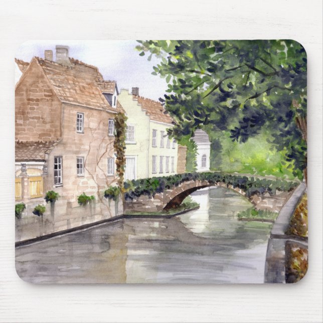 Brügge Wasserfarbenmalerei von Farida Greenfield Mousepad (Vorne)