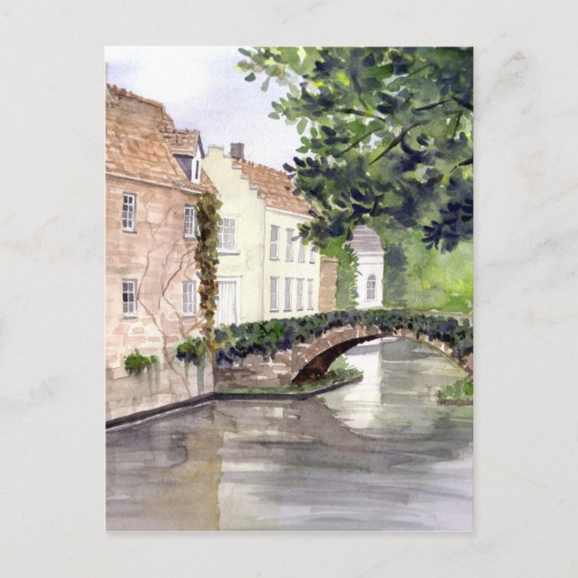 Brügge Wasserfarbenmalerei von Farida Greenfield Postkarte (Vorderseite)